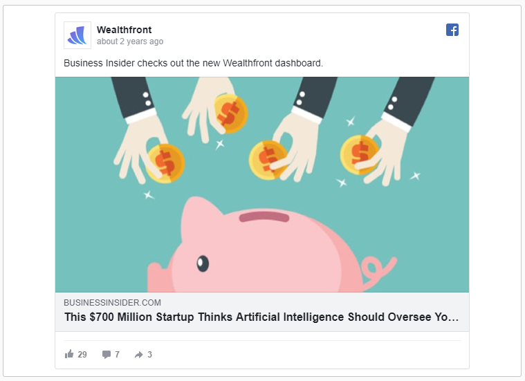 Annuncio Facebook Wealthfront