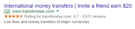 TransferWise Google Ad