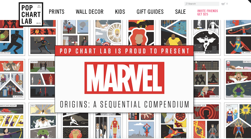 Negozio grafico pop Shopify con promozione supereroi Marvel