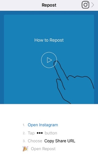 Pagina blu di Repost per l'app di Instagram