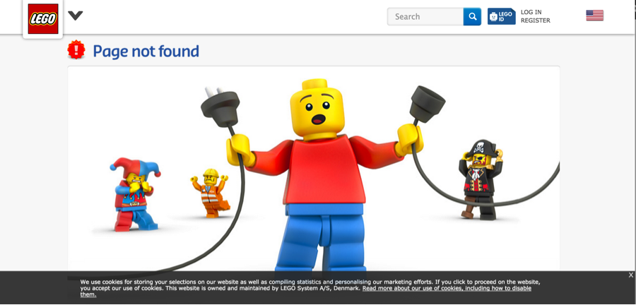 Sito web LEGO con pagina di errore 404 creativa