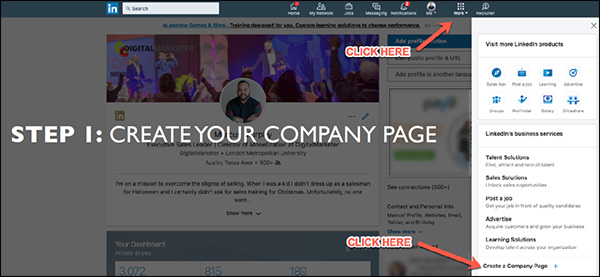 Cosa fare clic per creare la pagina della tua azienda