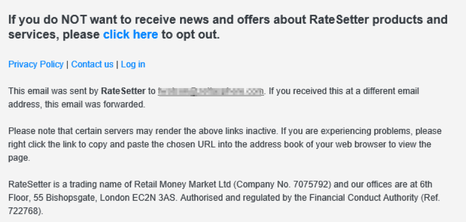Footer marketing email di RateSetter