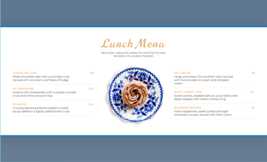 Esempio di menu pranzo personalizzato