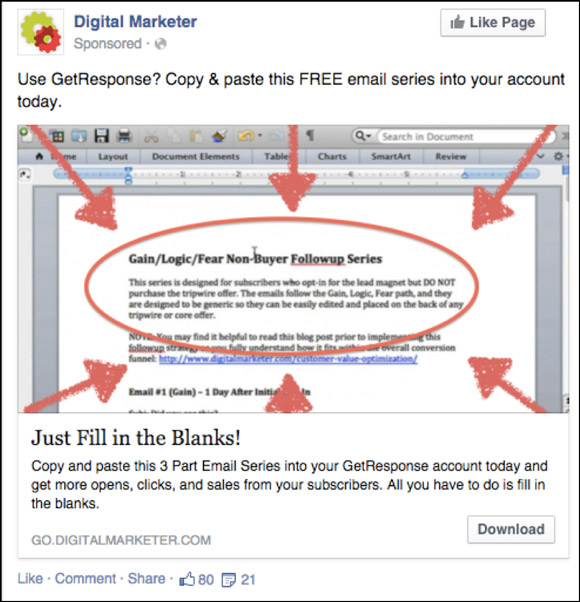 Facebook ad to Gain, Logic, Fear email template campaign