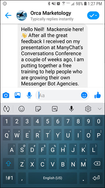 Facebook Messenger con tastiera riempie lo schermo e riduce la quantità di messaggi visualizzati