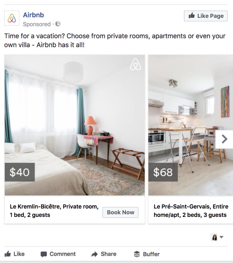 facebook remarketing audience airbnb