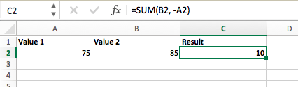 Formula di sottrazione in Excel