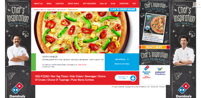 Il sito web di Domino con la pizza che soddisfa i gusti internazionali