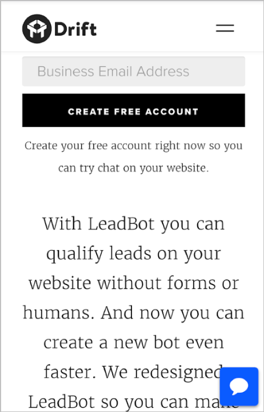 Pagina di atterraggio per la qualifica di lead basata su robot Drift.com 2
