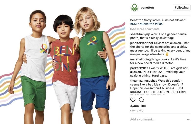 Instagram fallisce l'annuncio di Benetton