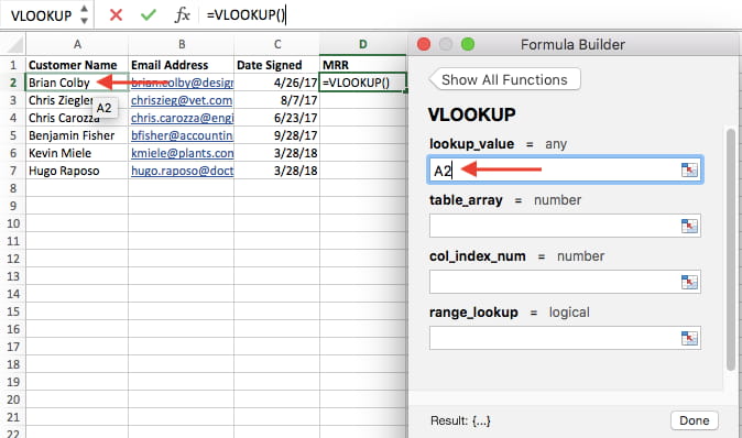 Valore di ricerca nel generatore di formule CERCA.VERT in Excel "width =" 674 "style =" width: 674px; "srcset =" https://blog.hubspot.com/hs-fs/hubfs/vlookup-lookup-value-a2.jpg ? width = 337 & name = vlookup-lookup-value-a2.jpg 337w, https://blog.hubspot.com/hs-fs/hubfs/vlookup-lookup-value-a2.jpg?width=674&name=vlookup-lookup- value-a2.jpg 674w, https://blog.hubspot.com/hs-fs/hubfs/vlookup-lookup-value-a2.jpg?width=1011&name=vlookup-lookup-value-a2.jpg 1011w, https: //blog.hubspot.com/hs-fs/hubfs/vlookup-lookup-value-a2.jpg?width=1348&name=vlookup-lookup-value-a2.jpg 1348w, https://blog.hubspot.com/hs -fs / hubfs / vlookup-lookup-value-a2.jpg? width = 1685 & name = vlookup-lookup-value-a2.jpg 1685w, https://blog.hubspot.com/hs-fs/hubfs/vlookup-lookup- value-a2.jpg? width = 2022 & name = vlookup-lookup-value-a2.jpg 2022w "sizes =" (larghezza massima: 674 px) 100vw, 674 px