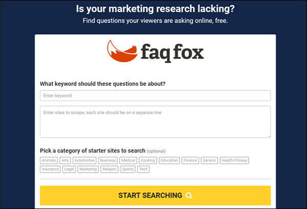 strumento di ricerca per parole chiave FAQfox