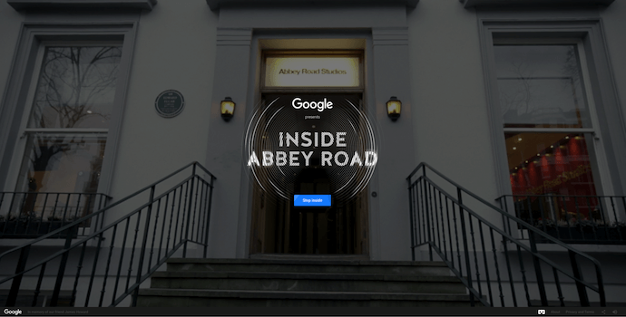 Homepage di Inside Abbey Road di Google, un sito Web pluripremiato