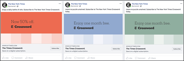 Esempio di annuncio su Facebook dal New York Times 