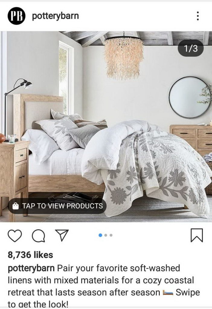 Tag Pottery Barn shoppable Instagram ecommerce