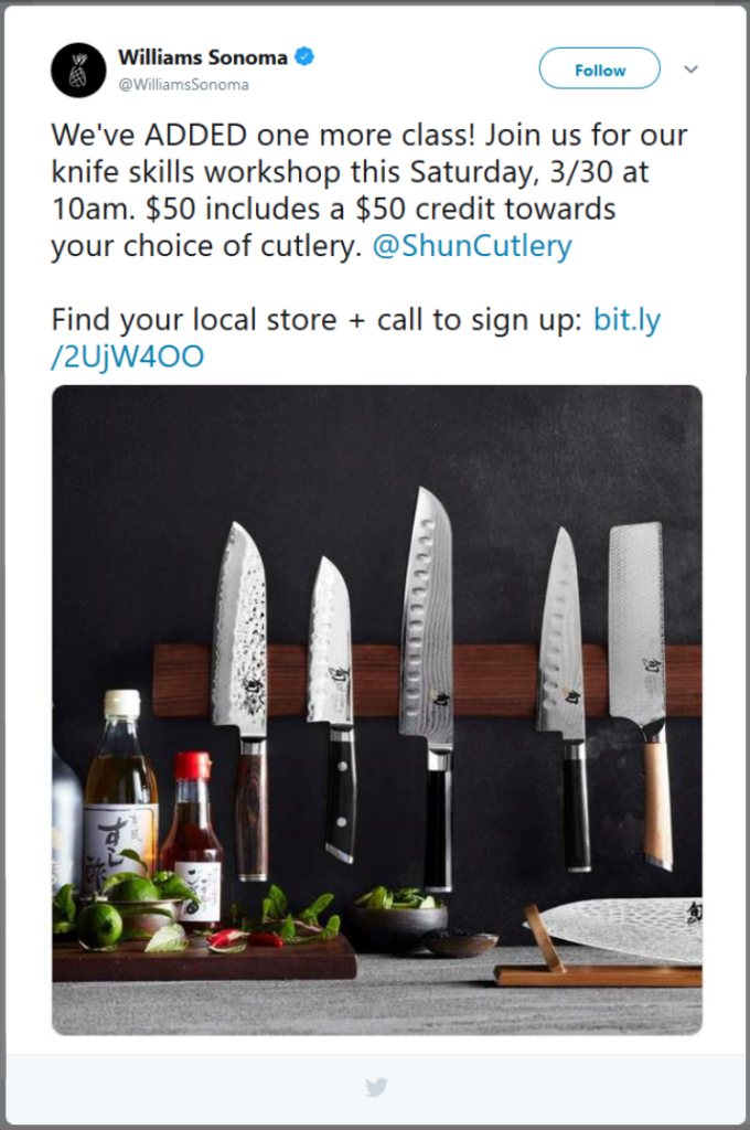 Williams Sonoma Twitter call to action examples