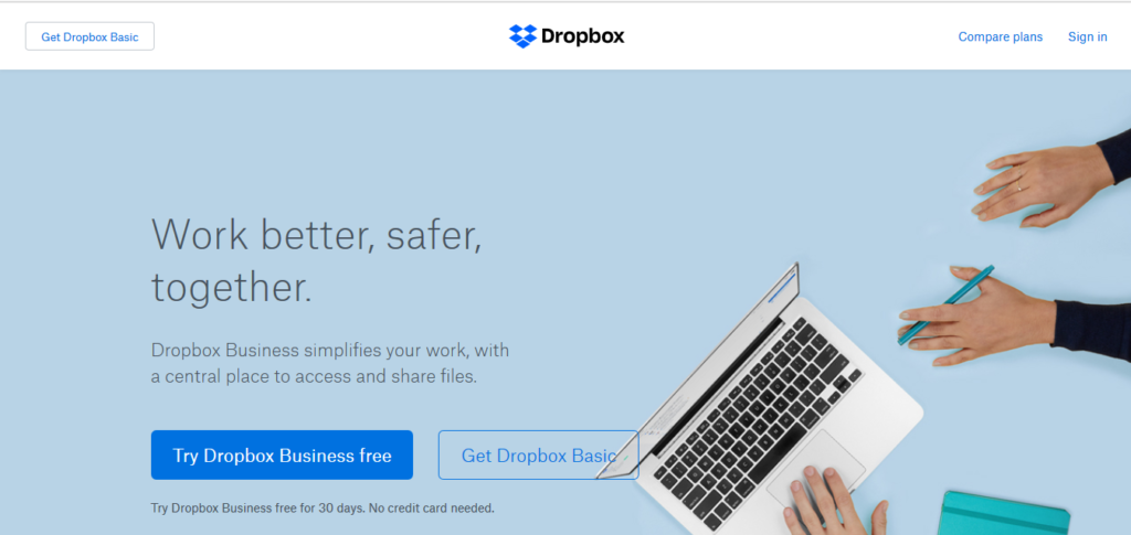 Dropbox business call to action examples