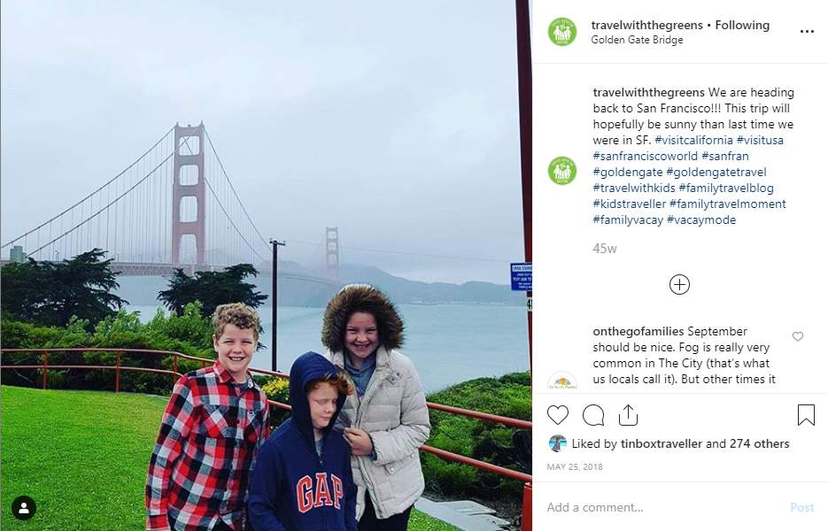 Post su Instagram per viaggi familiari