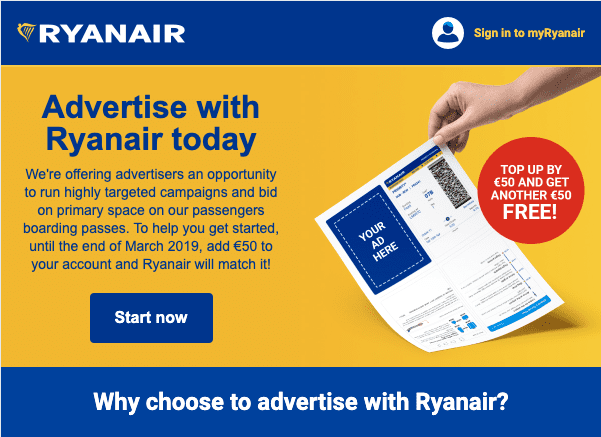Email pubblicitaria Ryanair