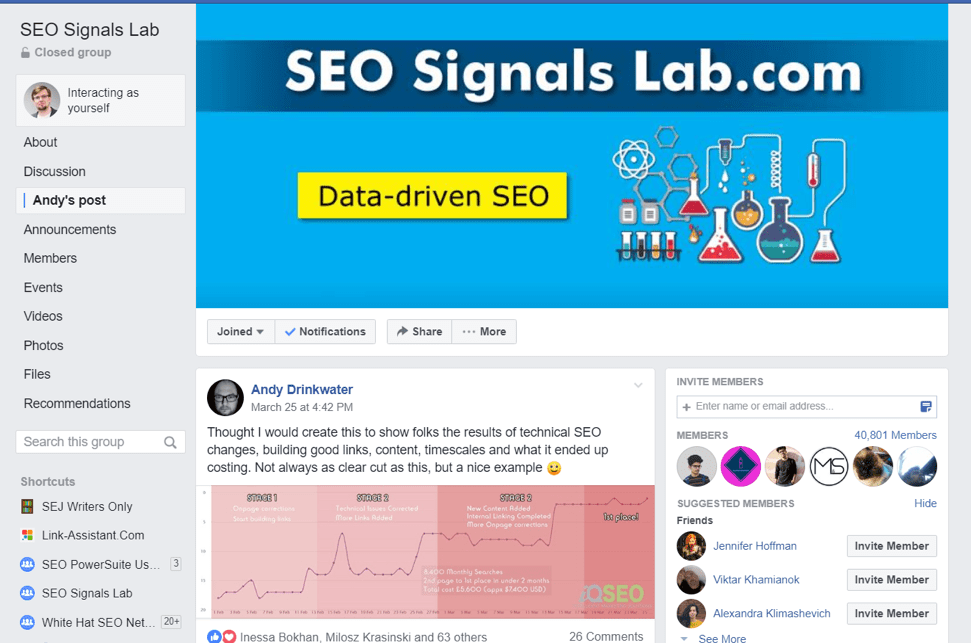 Pagina Facebook di SEO Signals Lab