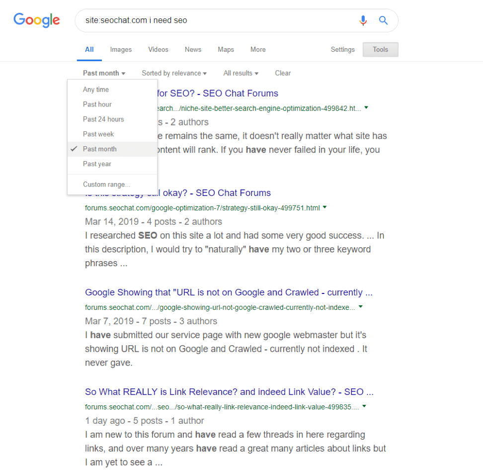 Risultati di ricerca di Google in base al tempo