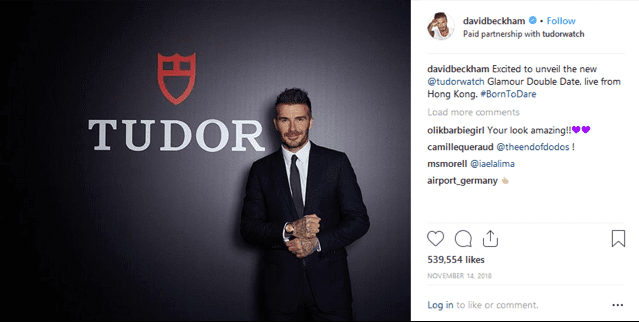 Post di influencer di David Beckham Instagram
