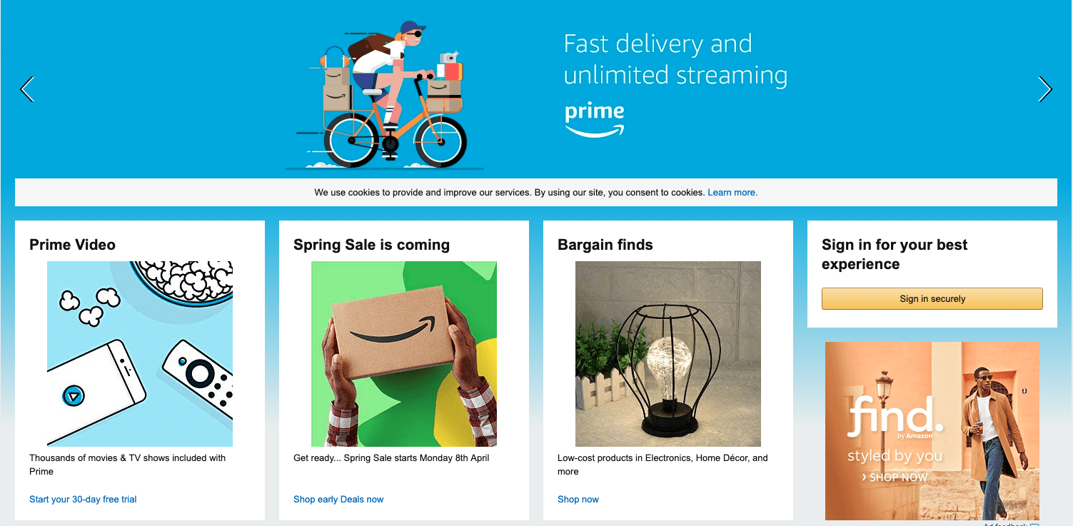 Homepage di Amazon