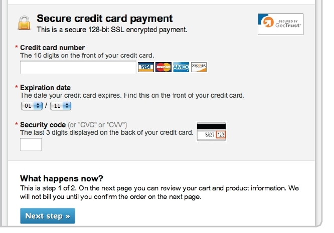 esempio di modulo sicuro per l'inserimento della carta di credito
