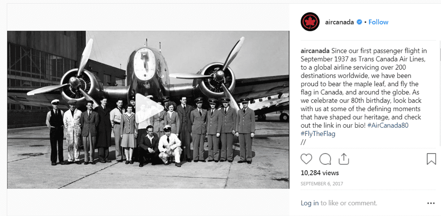 Instagram di Air Canada