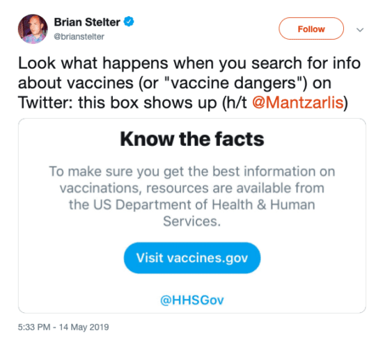 Avviso anti-vax di Twitter