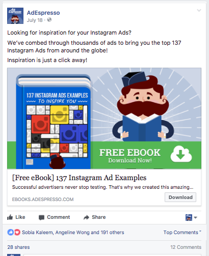 Campagna n. 2 - 137 esempi di annunci di Instagram. Esempio di esempio di Live Facebook.