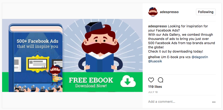 Campagna n. 1 - 500+ esempi di annunci di Facebook. Esempio di Instagram in diretta.