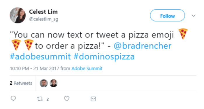Il tweet emoji della pizza di Domino