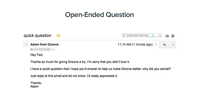 esempio di una domanda a risposta aperta per sollecitare il feedback dei clienti sul motivo per cui qualcuno sta partendo.
