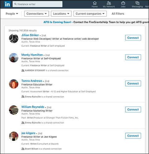 Interfaccia di LinkedIn per trovare persone