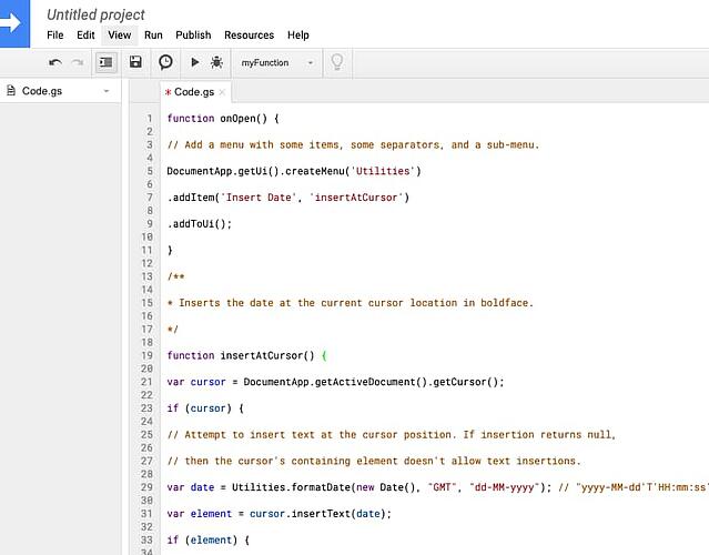 Google Script Editor with code inserted" width="640" style="width: 640px;" srcset="https://blog.hubspot.com/hs-fs/hubfs/Google%20Script%20Editor.jpg?width=320&name=Google%20Script%20Editor.jpg 320w, https://blog.hubspot.com/hs-fs/hubfs/Google%20Script%20Editor.jpg?width=640&name=Google%20Script%20Editor.jpg 640w, https://blog.hubspot.com/hs-fs/hubfs/Google%20Script%20Editor.jpg?width=960&name=Google%20Script%20Editor.jpg 960w, https://blog.hubspot.com/hs-fs/hubfs/Google%20Script%20Editor.jpg?width=1280&name=Google%20Script%20Editor.jpg 1280w, https://blog.hubspot.com/hs-fs/hubfs/Google%20Script%20Editor.jpg?width=1600&name=Google%20Script%20Editor.jpg 1600w, https://blog.hubspot.com/hs-fs/hubfs/Google%20Script%20Editor.jpg?width=1920&name=Google%20Script%20Editor.jpg 1920w" sizes="(max-width: 640px) 100vw, 640px