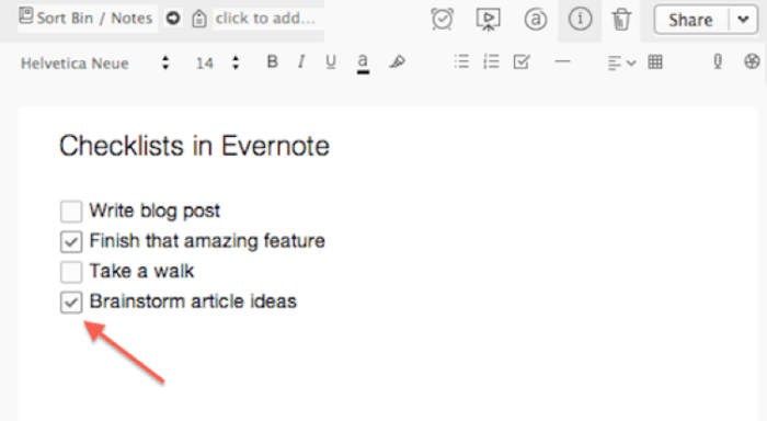 Liste di controllo in Evernote