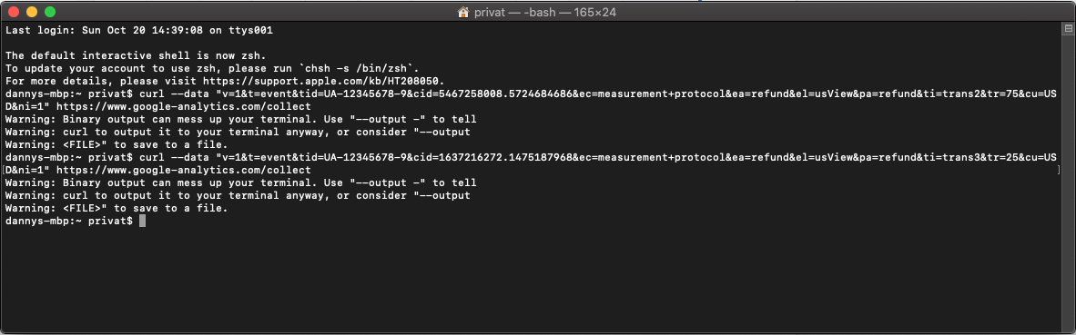 bash console che invia hit a google analytics tramite il protocollo di misurazione. "width =" 750 "height =" 369