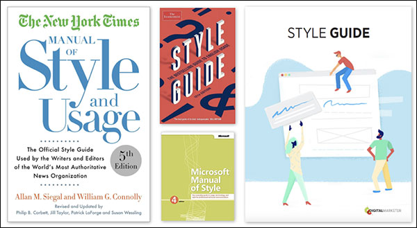 Esempi di guide di stile di The New York Times, Microsoft e DigitalMarketer
