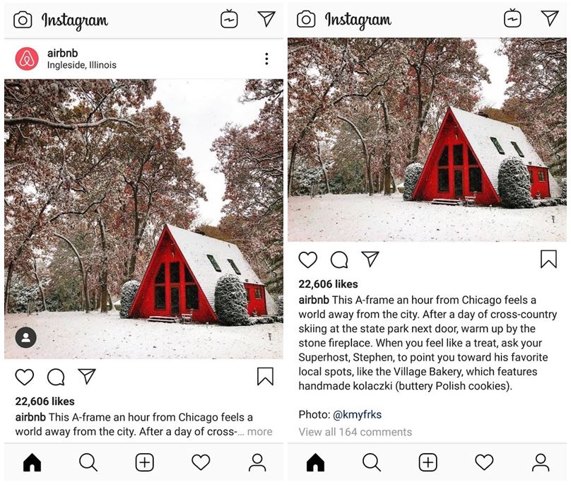 Post di instagram di Airbnb