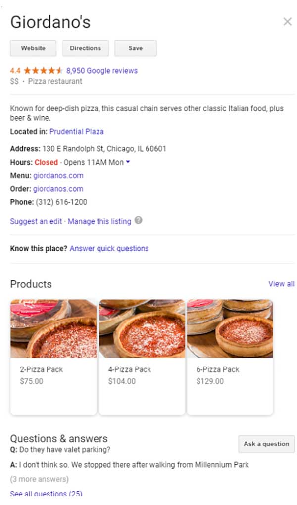 An example of an optimized Google My Business profile