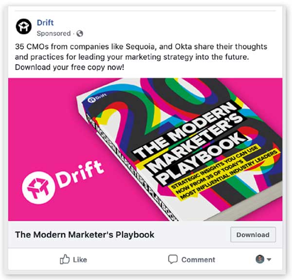 Drift annuncio di Facebook con uno sfondo rosa brillante