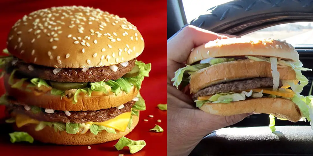 rappresentazione dell'hamburger contro realtà.