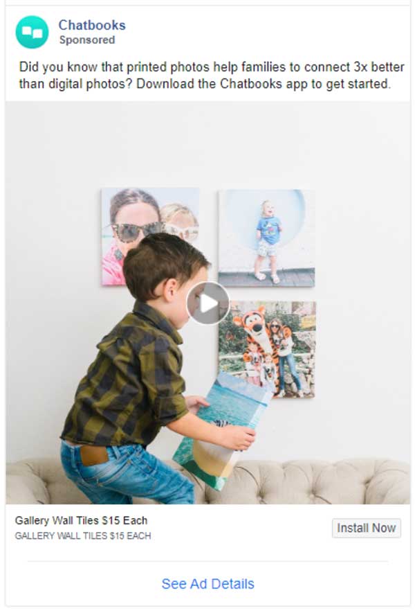 Hook di annunci dei chatbook: sapevi che le foto stampate aiutano le famiglie a connettersi 3 volte meglio delle foto digitali?