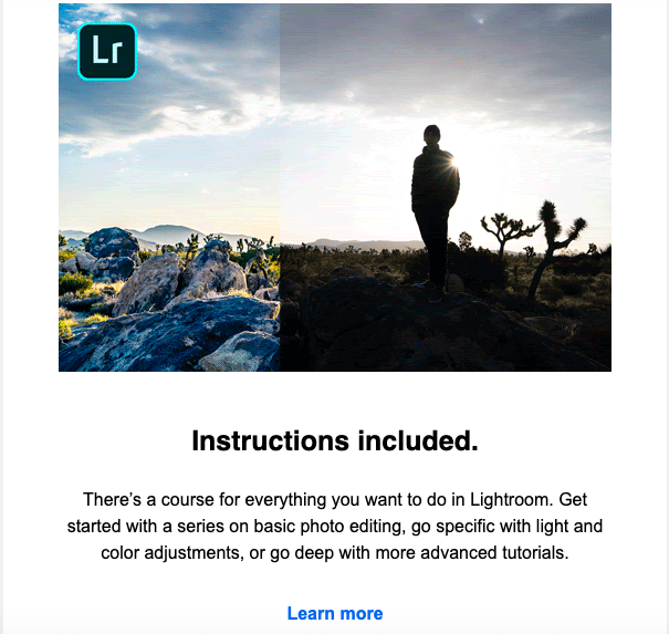 Email di marketing di Adobe Lightroom