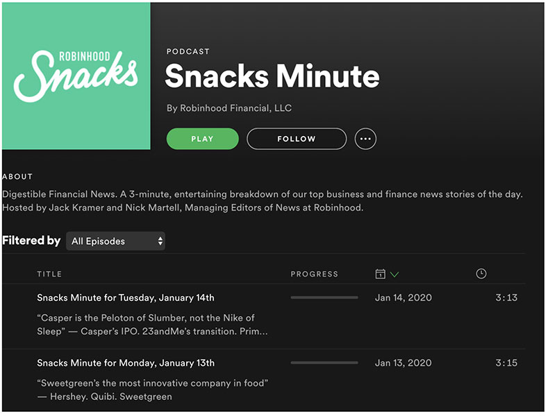 Podcast di Robinhood's Snacks Minute