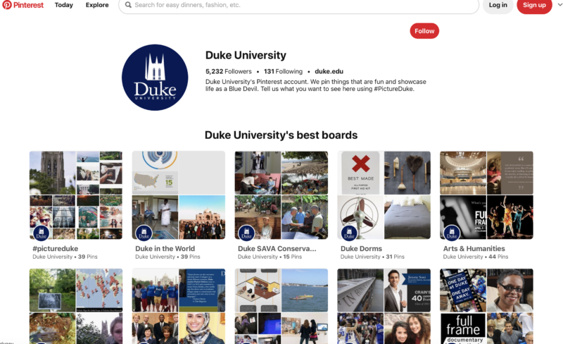 Account Pinterest della Duke University