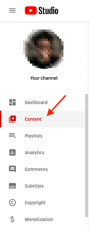 dashboard della barra laterale dell'editor di youtube studio