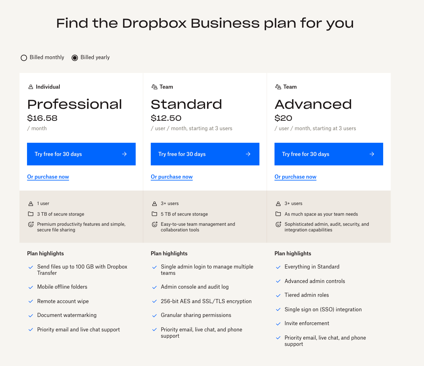 Dropbox per le funzionalità della home page del sito Web aziendale